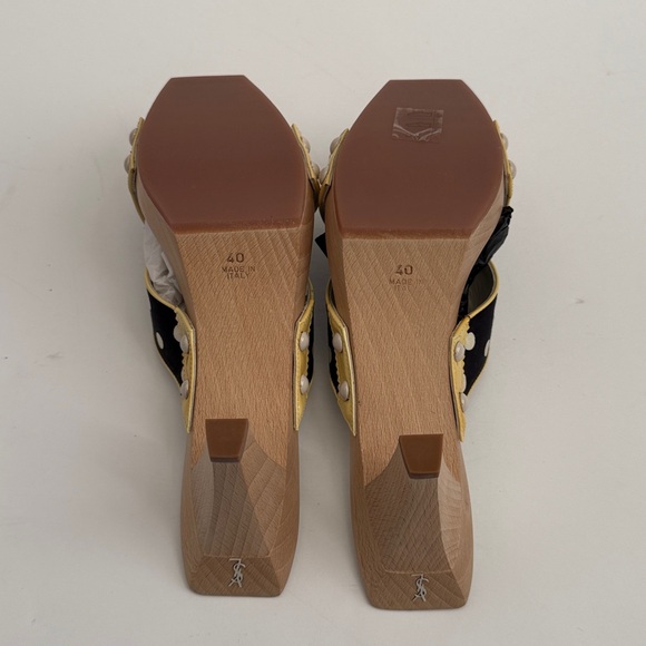 YSL Black & Ivory Lolita Dot Heeled Slides - Picture 9 of 12